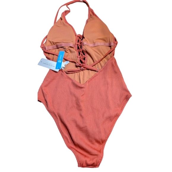 Womens One Piece Swimsuit Tan Cupshe Ribbed Padded - Picture 1 of 12